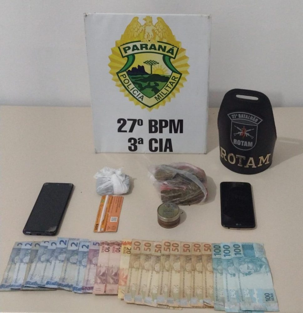 Dupla é presa pela Rotam após serem flagrados comercializando drogas em São Mateus do Sul